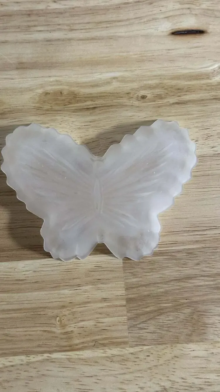 Vintage Frosted Glass Butterfly Dish Trinket Box with Pink Porcelain Rose Lid
